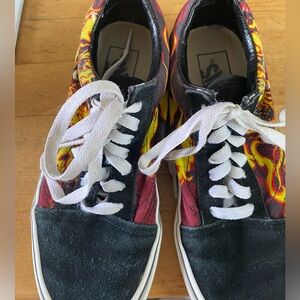 Vans off the Wall. Size 4. Canvas and Suede. Flame design